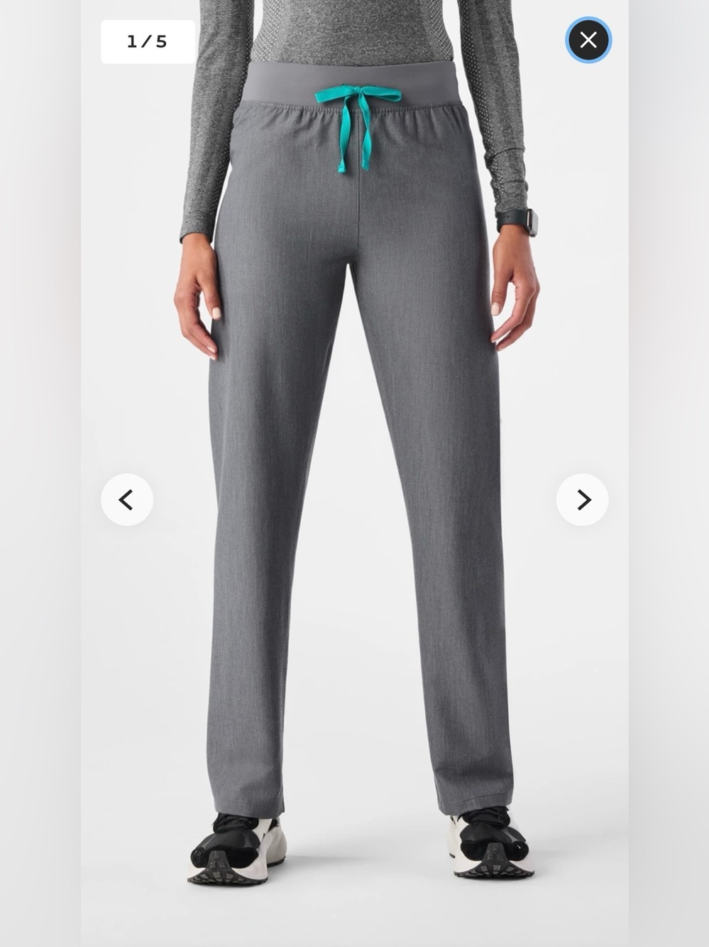 Figs Livingston Gray Straight-Leg Joggers with Teal Drawstring